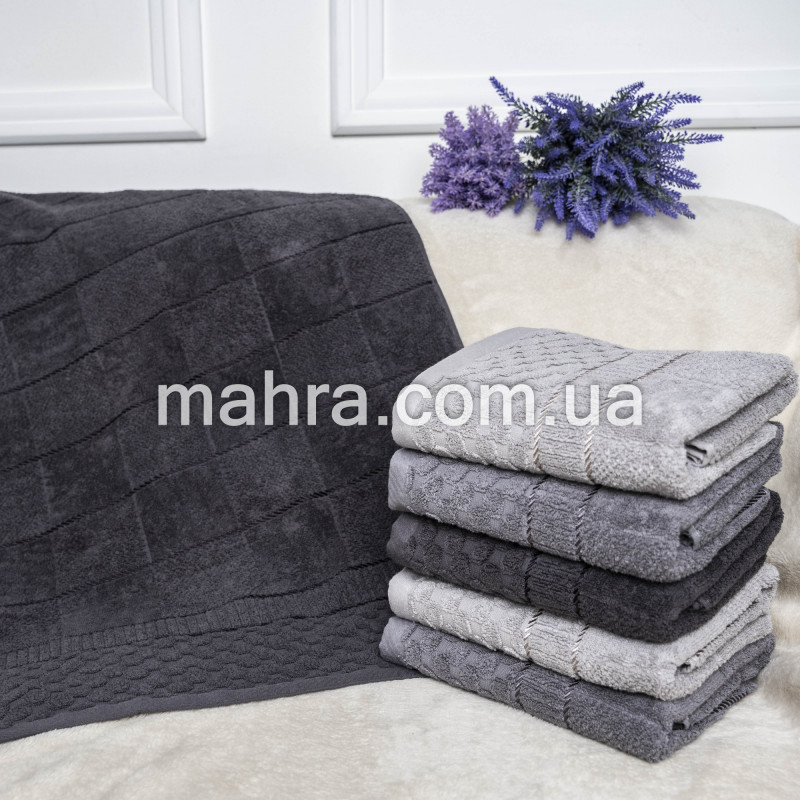 Рушники банні тиснення сірі - фото 1