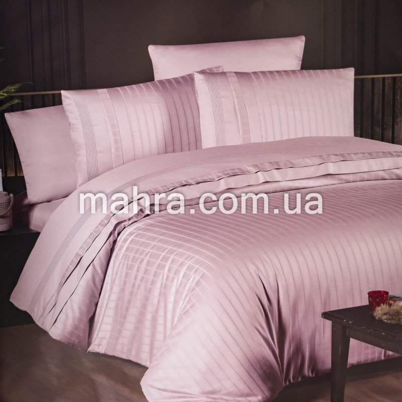 Постіль JUANA SATIN POLOSKI рожева євро - фото 1