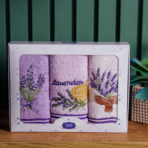 Фото  товара Набір кухонних рушників Лаванда полоски 3ка