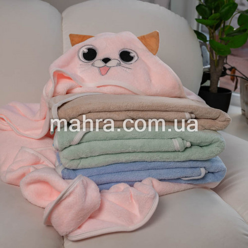 Фото  товара Рушник дитячий з капішоном Котик